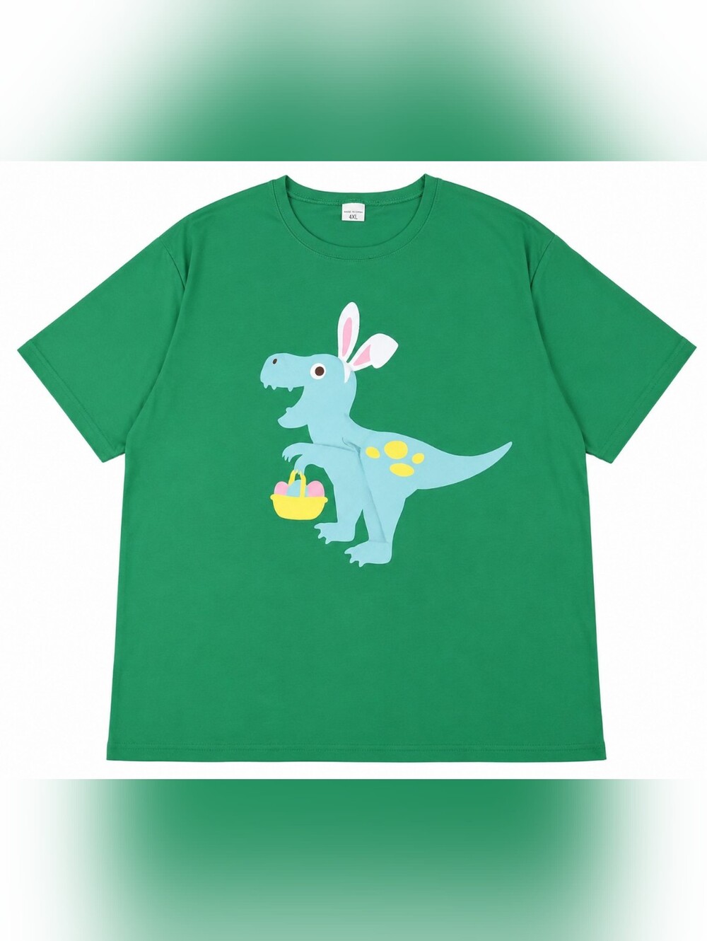 NWOT Easter Bunny Dinosaur Graphic Tee Shirt Green Plus Size 4XL Cute Spring Top